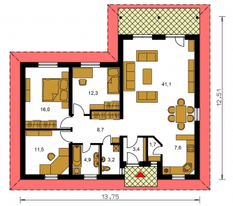 Mirror image | Floor plan of ground floor - BUNGALOW 4